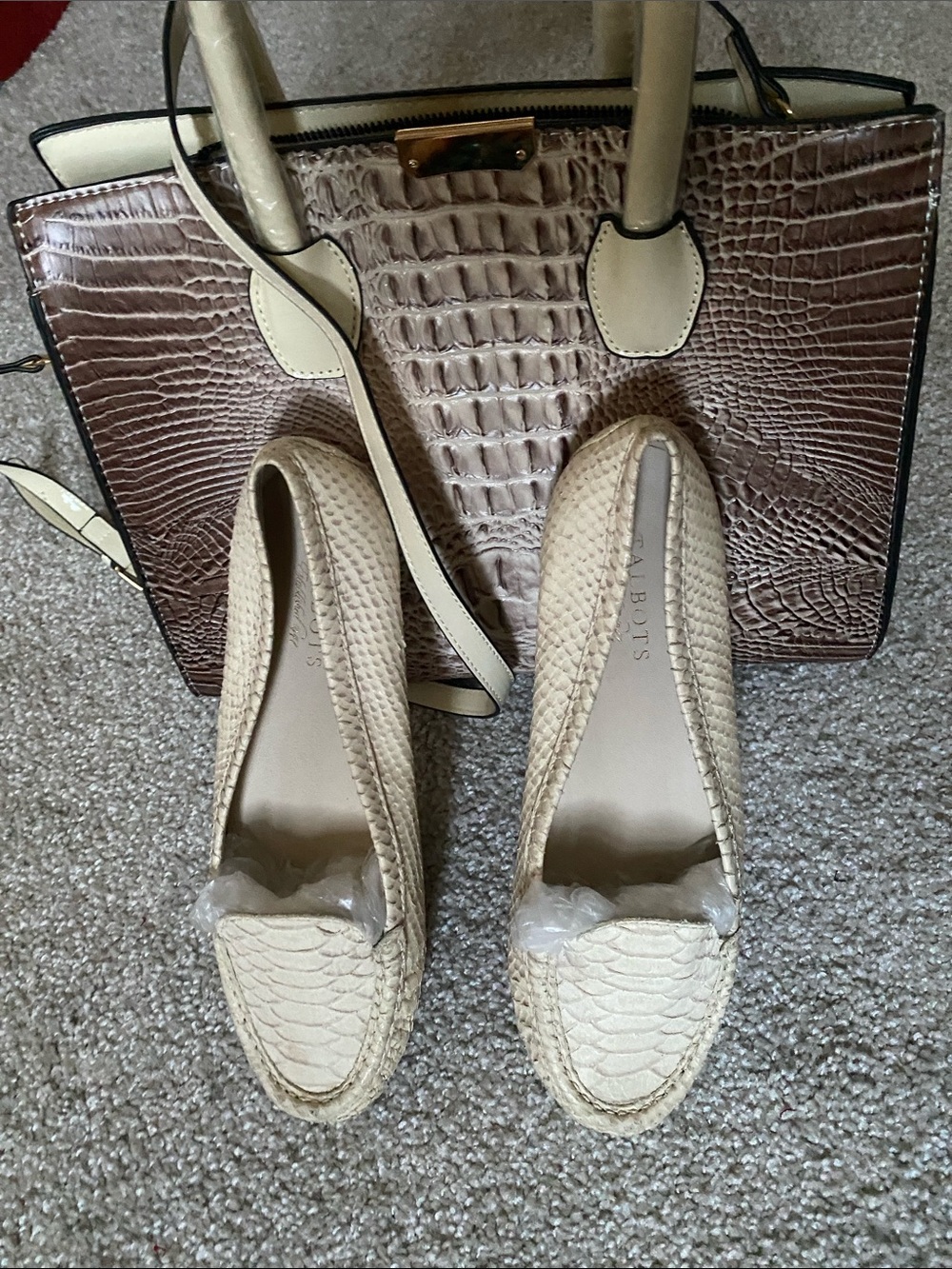 Talbots Neutral Cream Snake embossed   Loafers Classic Slip-On Style